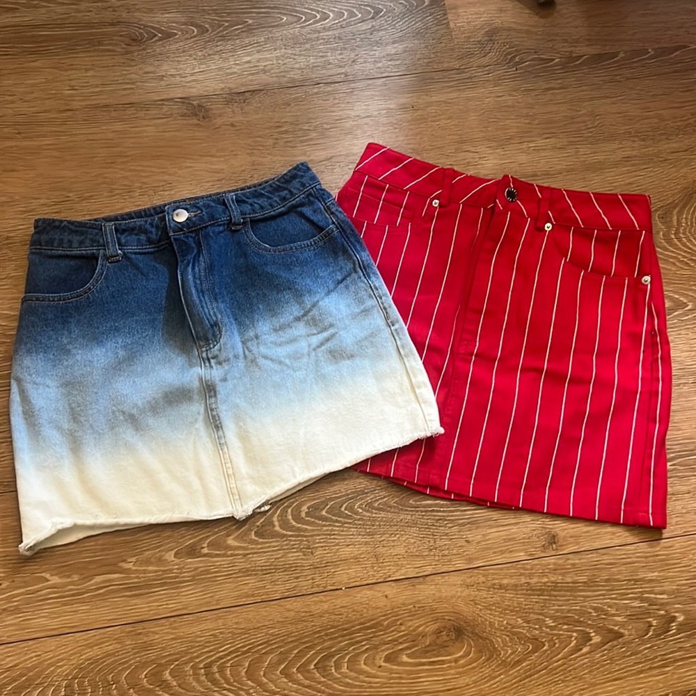 Forever 21 denim ombre and red skirts- set of 2 size S